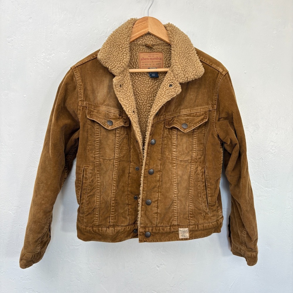 Abercrombie Vintage Sherpa Lined Corduroy Jacket Women Sz Large Brown Button Y2K